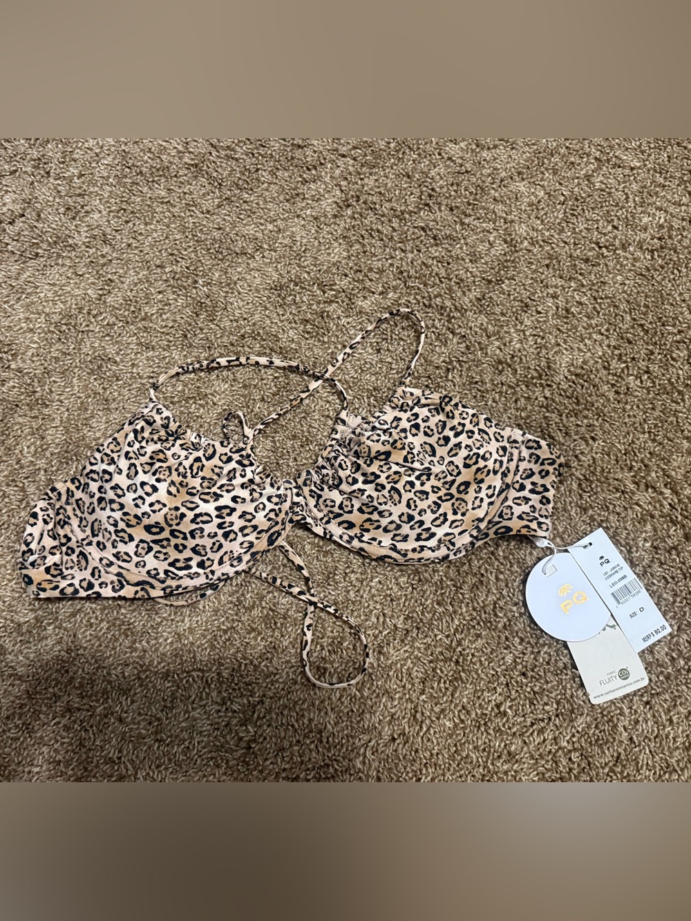 Pilyq Leopard Print Bikini Top in Tan and Black